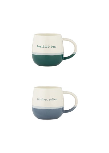 Price & Kensington Slogan Mugs Blue and Green