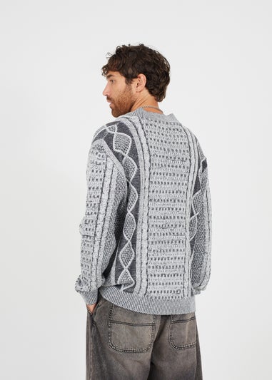 Brave Soul Charcoal Button Through Oversized Cable Knit Cardigan