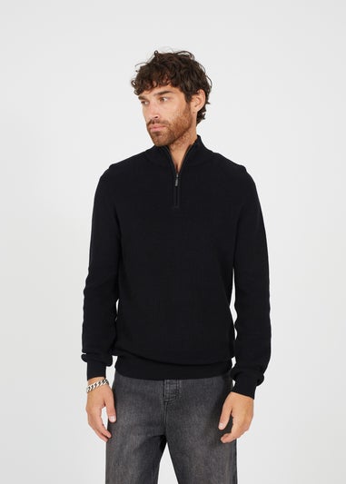 Brave Soul Black Cotton Zip Through Funnel Neck Knit Jumper