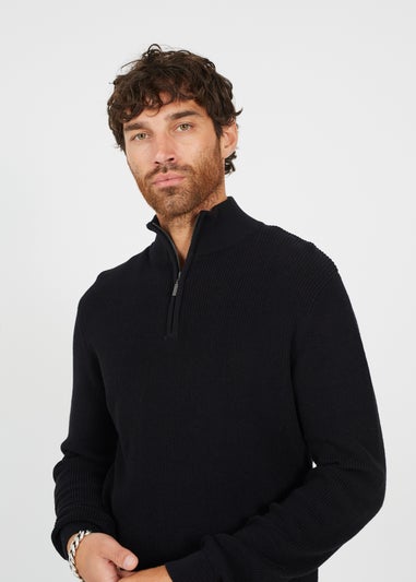 Brave Soul Black Cotton Zip Through Funnel Neck Knit Jumper