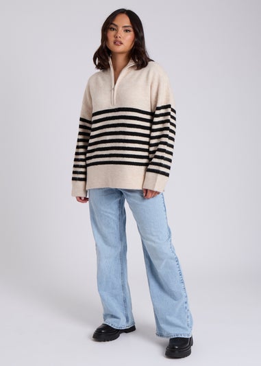 Urban Bliss Cream Half Zip Stripe Jumper