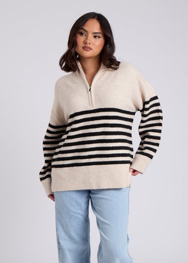 Urban Bliss Cream Half Zip Stripe Jumper