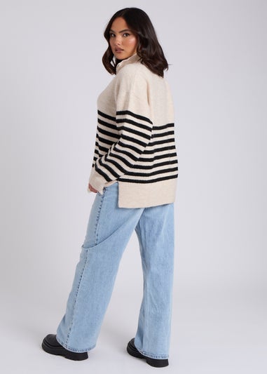 Urban Bliss Cream Half Zip Stripe Jumper