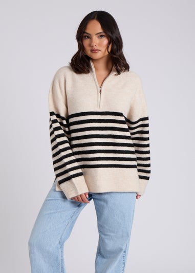 Urban Bliss Cream Half Zip Stripe Jumper