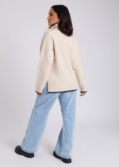 Urban Bliss Cream Contrast Half Zip Jumper