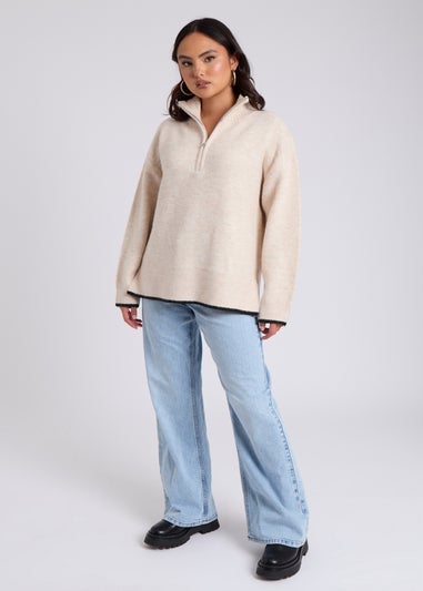 Urban Bliss Cream Contrast Half Zip Jumper