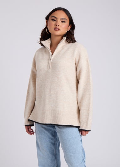 Urban Bliss Cream Contrast Half Zip Jumper