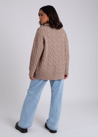 Urban Bliss Brown Cable Half Zip Jumper