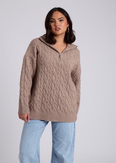 Urban Bliss Brown Cable Half Zip Jumper