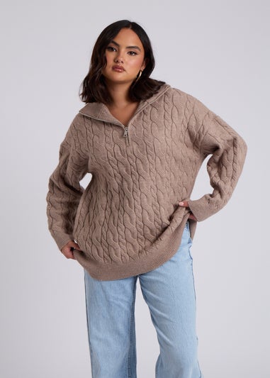 Urban Bliss Brown Cable Half Zip Jumper