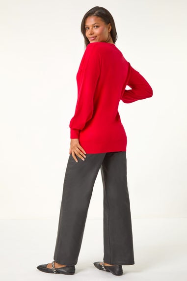 Roman Rose Plain V-Neck Stretch Longline Jumper