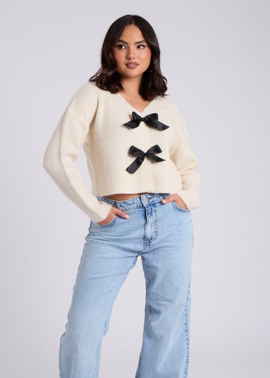 Urban Bliss Cream Bow Front Cardigan