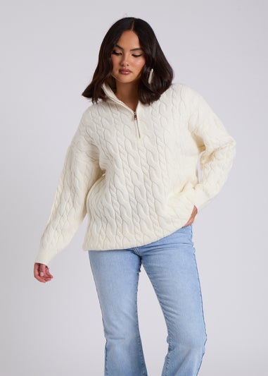 Urban Bliss Cream Cable Zip Up Cardigan