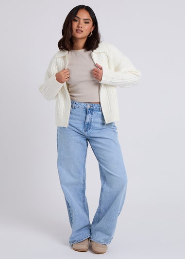 Urban Bliss Cream Cable Zip Up Cardigan