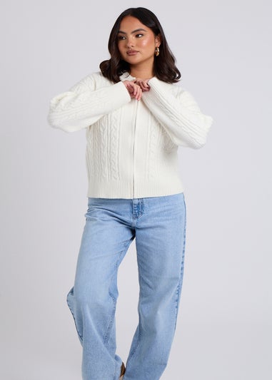 Urban Bliss Cream Cable Zip Up Cardigan