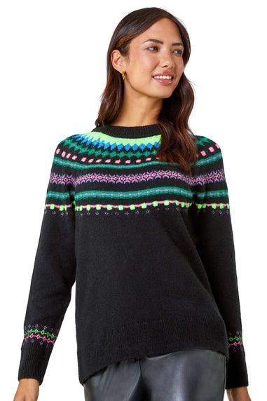 Roman Black Fairisle Stretch Knit Jumper