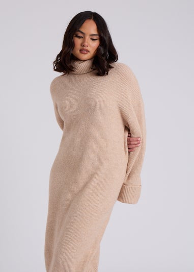 Urban Bliss Camel Midi Roll Neck Dress