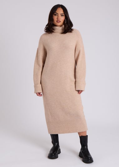 Urban Bliss Camel Midi Roll Neck Dress