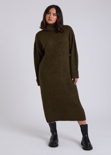 Urban Bliss Khaki Midi Roll Neck Dress