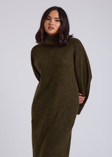 Urban Bliss Khaki Midi Roll Neck Dress