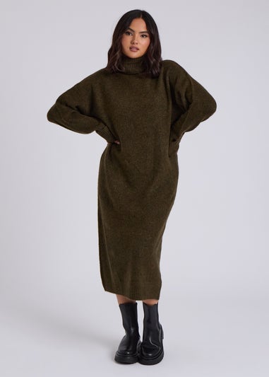 Urban Bliss Khaki Midi Roll Neck Dress