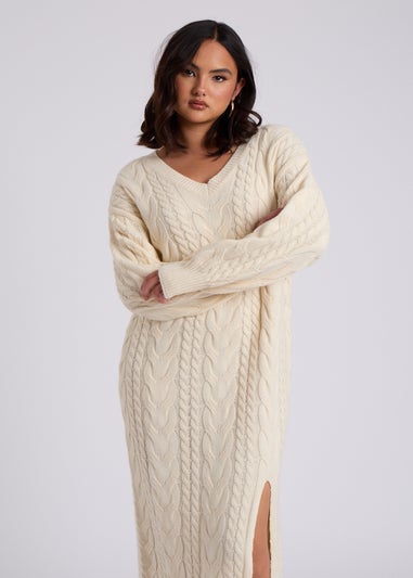 Urban Bliss Cream Cable V Neck Midaxi Dress