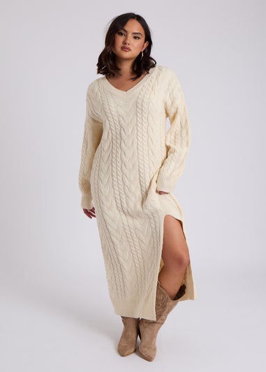 Urban Bliss Cream Cable V Neck Midaxi Dress