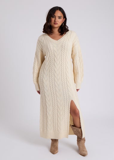 Urban Bliss Cream Cable V Neck Midaxi Dress