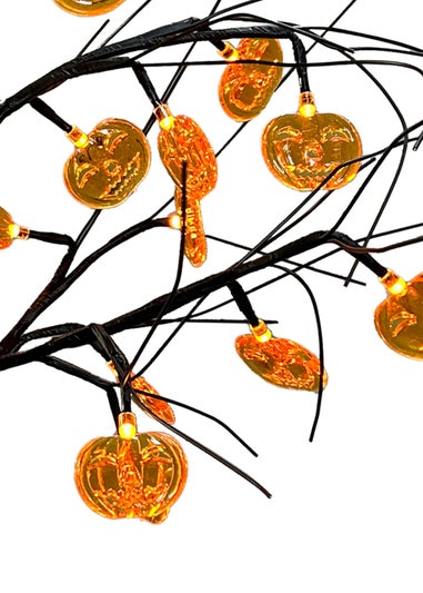 Premier Decorations Battery Operated Lit Black Tree with Pumpkins & 24 Warm White LEDs (60cm)