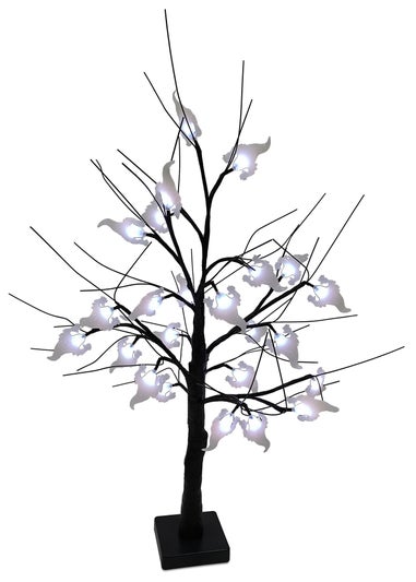 Premier Decorations Battery Operated Lit Black Tree with Ghosts & 24 White LEDs (60cm)