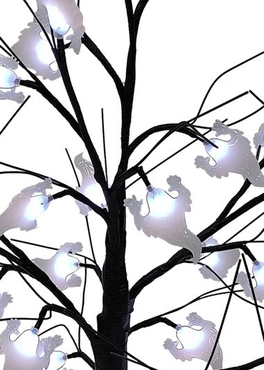 Premier Decorations Battery Operated Lit Black Tree with Ghosts & 24 White LEDs (60cm)