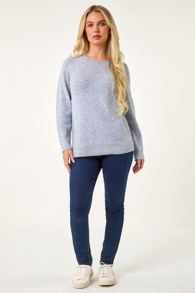 Roman Blue Petite Pearl Detail Knit Jumper