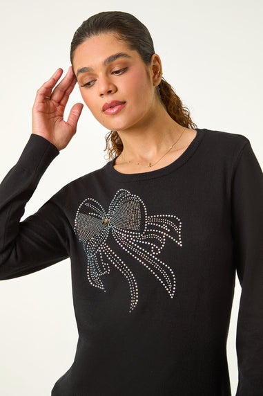 Roman Black Sparkle Bow Detail Crew Neck Jumper