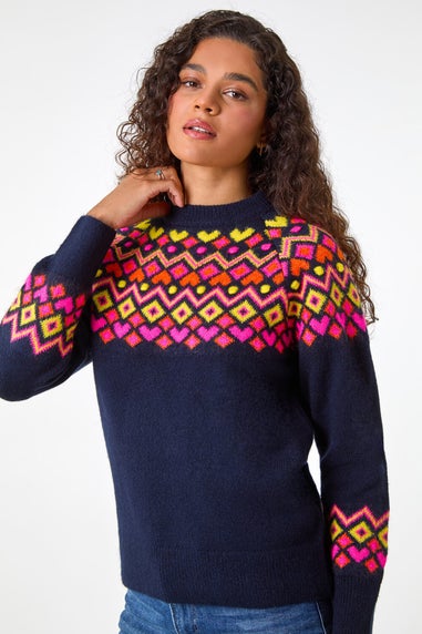 Roman Dusty Pink Heart Print Crew Neck Knit Jumper