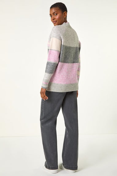 Roman Light Grey Stripe Colour Block Knitted Jumper