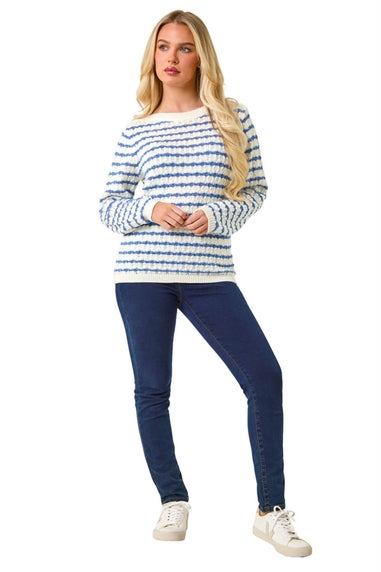 Roman Ivory Petite Stripe Metalic Knit Jumper