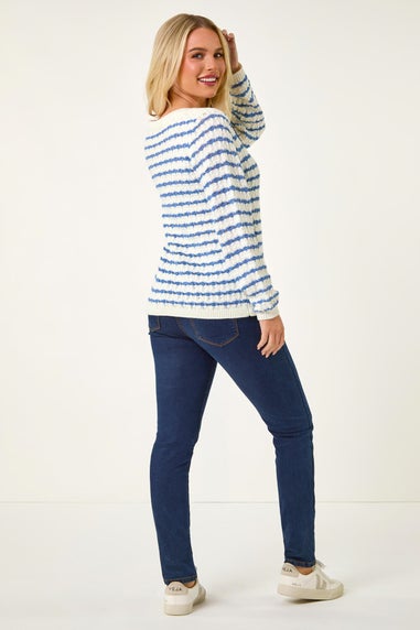 Roman Ivory Petite Stripe Metalic Knit Jumper