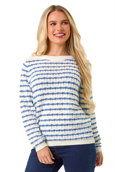 Roman Ivory Petite Stripe Metalic Knit Jumper