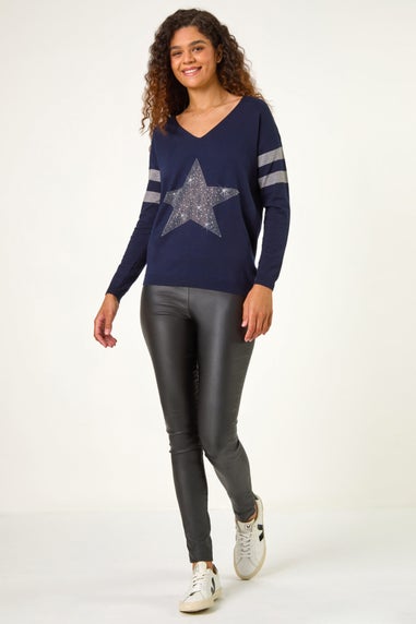 Roman Midnight Blue Star Embellished Knit Jumper