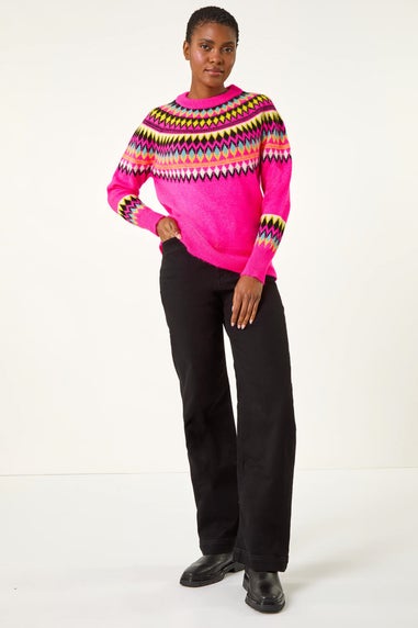 Roman Magenta Diamond Print Crew Neck Knit Jumper