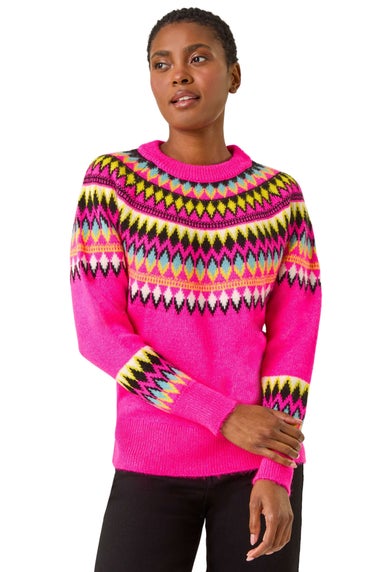 Roman Magenta Diamond Print Crew Neck Knit Jumper