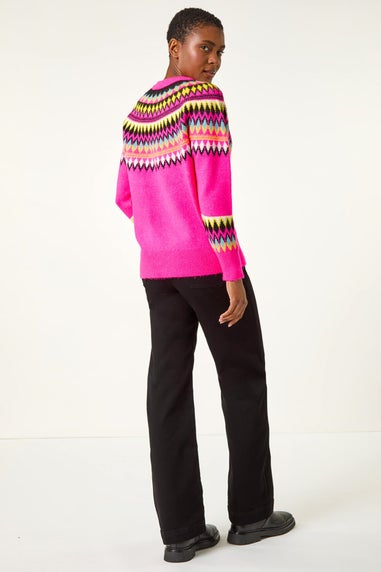 Roman Magenta Diamond Print Crew Neck Knit Jumper