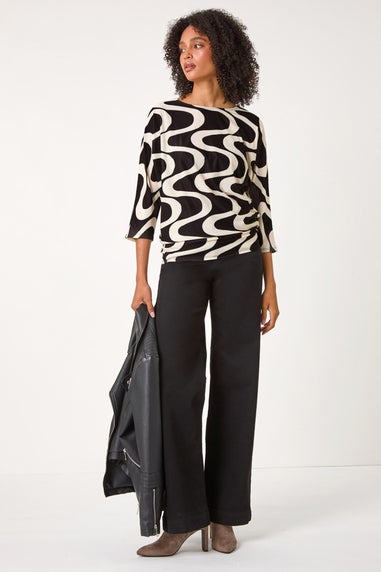 Roman Black Swirl Print Stretch Top