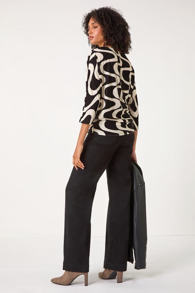 Roman Black Swirl Print Stretch Top