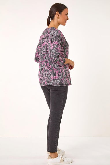 Roman Pink Abstract Print Pleat Front Top