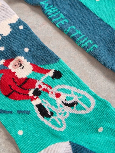 Socken Cycling Santa in Geschenkbox