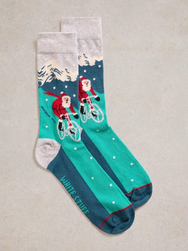 Socken Cycling Santa in Geschenkbox