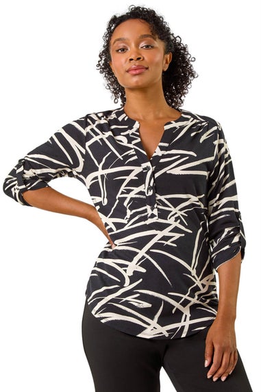 Roman Black Petite Linear Print Buttoned Shirt