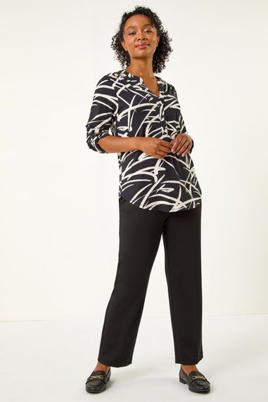 Roman Black Petite Linear Print Buttoned Shirt