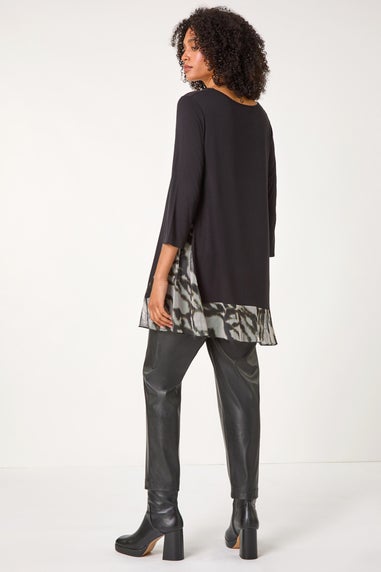 Roman Grey Abstract Contrast Mesh Stretch Tunic